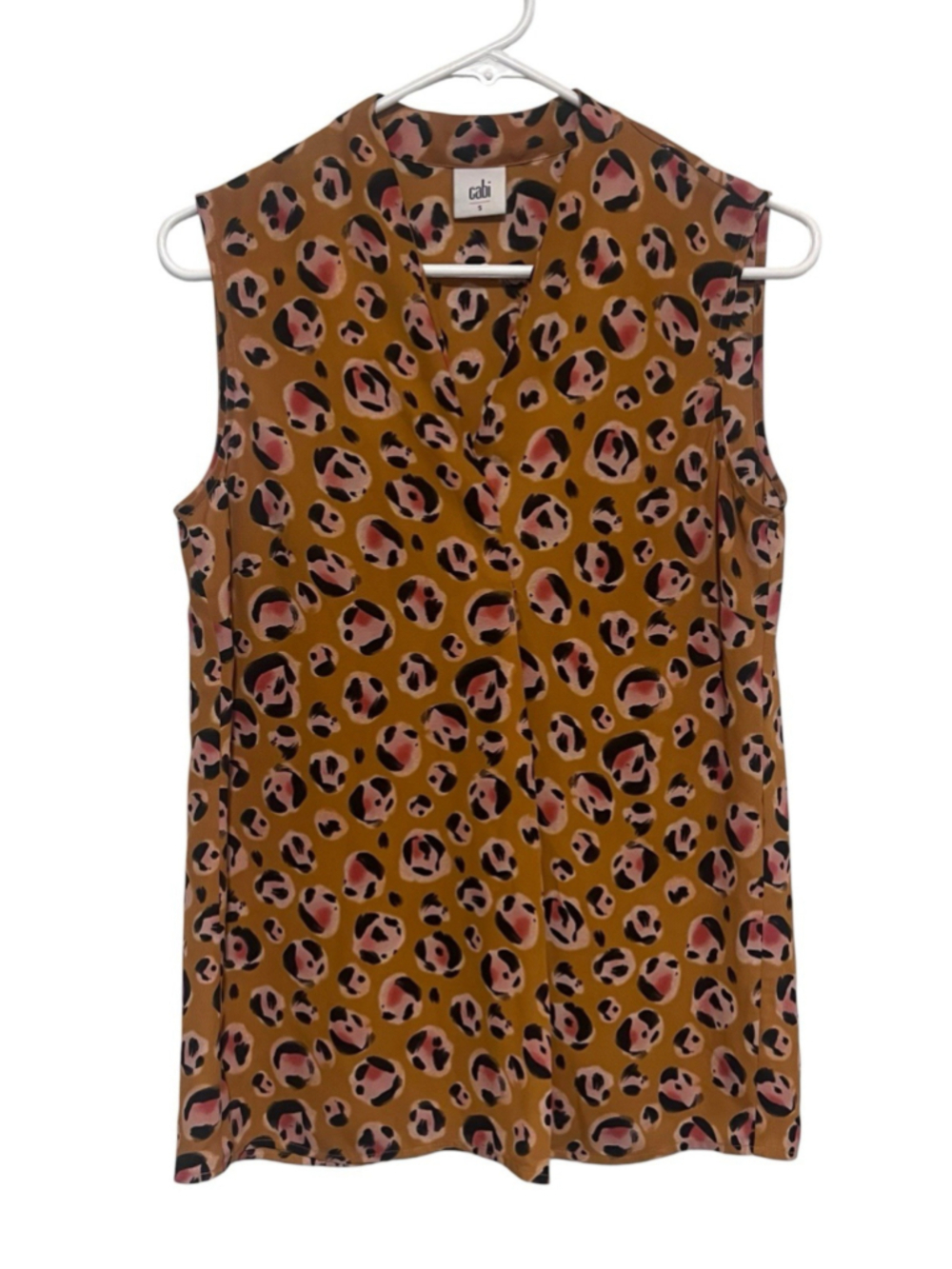 CAbi Sunset Prowl Leopard Print Blouse Sleeveless Small V-neck Layering Top